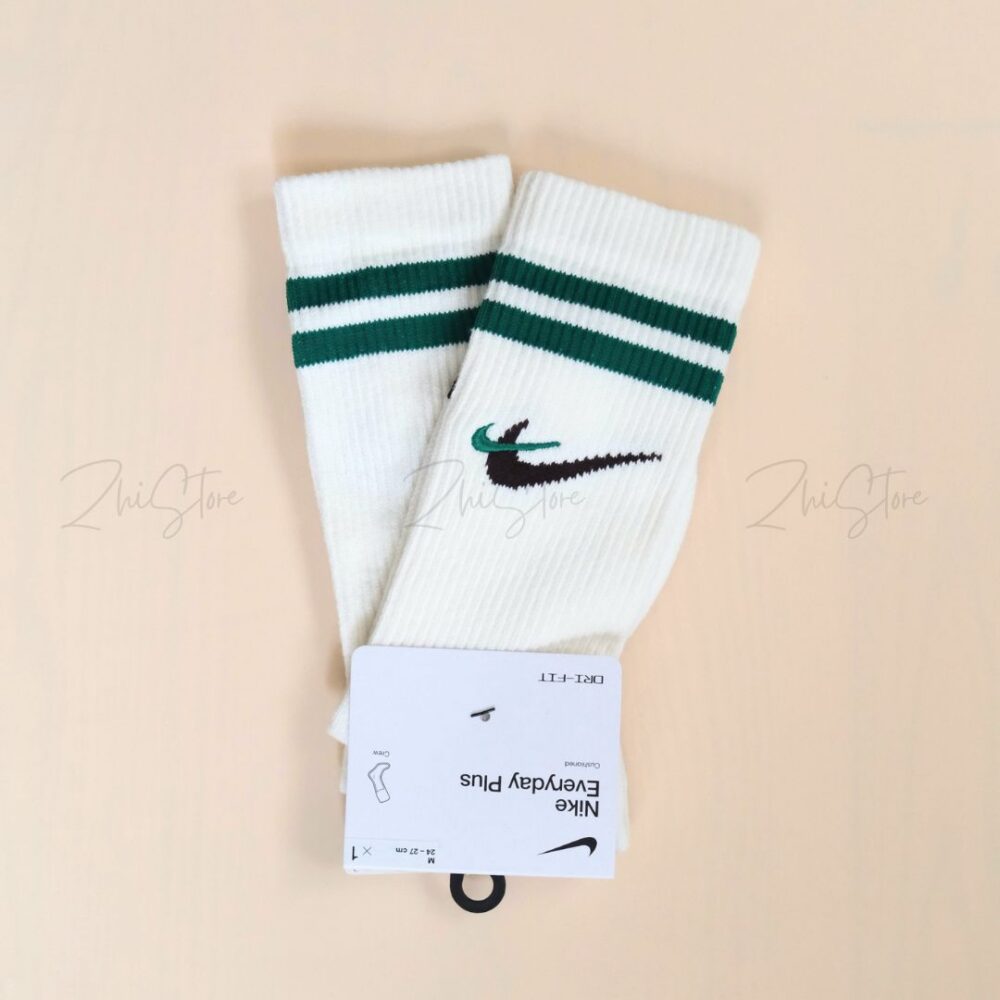8 Nike Plus【1雙】刺繡 雙勾 綠條紋 奶油白 長襪 襪子 復古 DQ9165-133