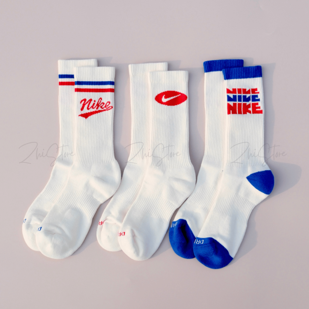 Nike Everyday Plus【3雙一組】復古 美式 毛圈布底 休閒長襪 長襪 奶油白色 藍色 紅色 HJ9336-901