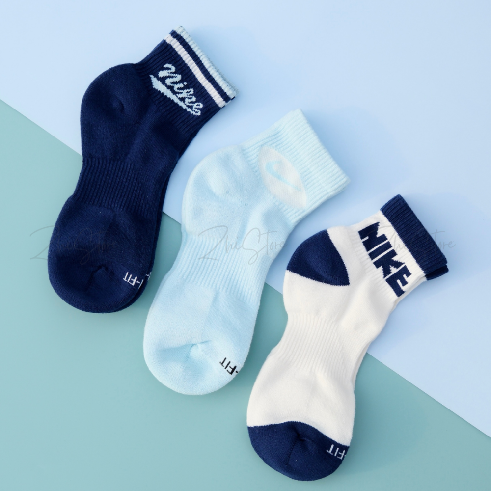 Nike Everyday Plus【3雙一組】復古 美式 毛圈布底 休閒中筒襪 中筒襪 深藍色 奶油白色 水藍色 HJ9340-902