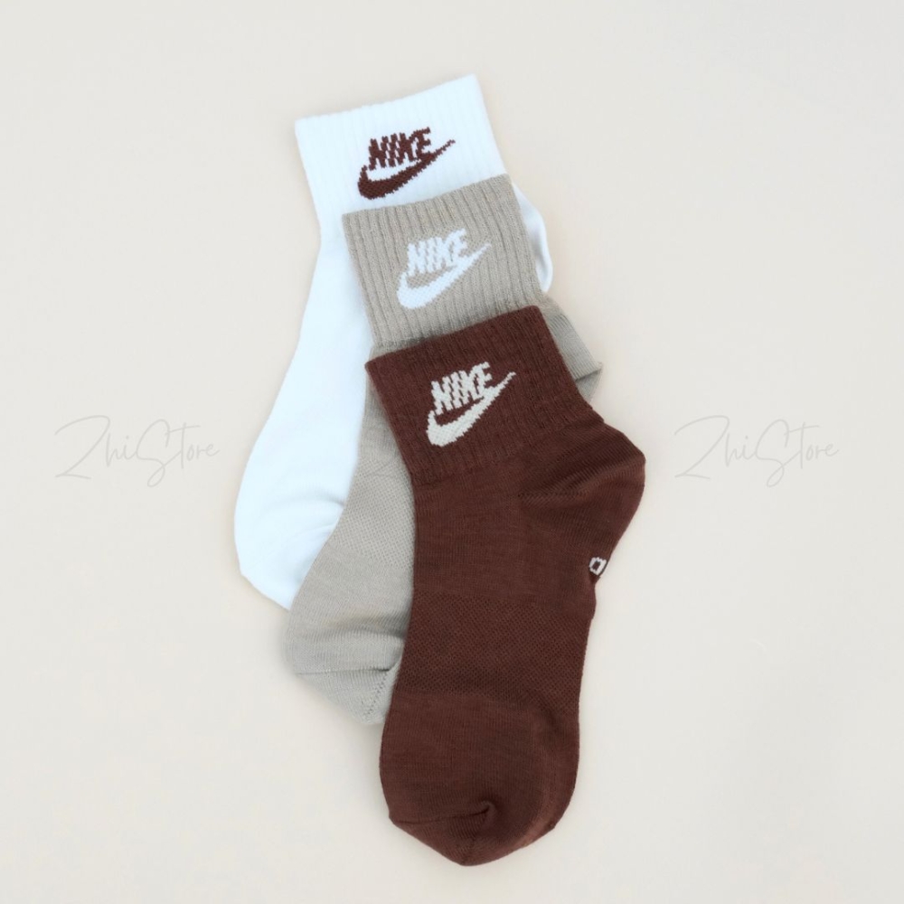 Nike Everyday Essential【3雙一組】薄款 中筒襪 襪子 休閒襪 象牙白 卡其色 棕色 DX5074-904