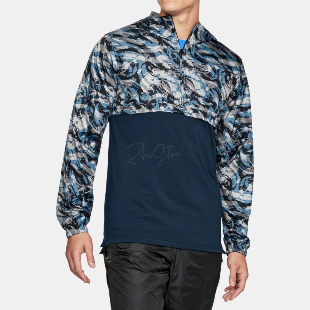 UNDER ARMOR 半開襟 連帽長袖上衣 運動 迷彩 男裝 秋冬上衣 運動上衣 藍色 灰色