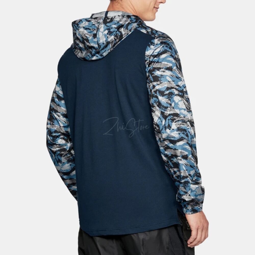 UNDER ARMOR 半開襟 連帽長袖上衣 運動 迷彩 男裝 秋冬上衣 運動上衣 藍色 灰色