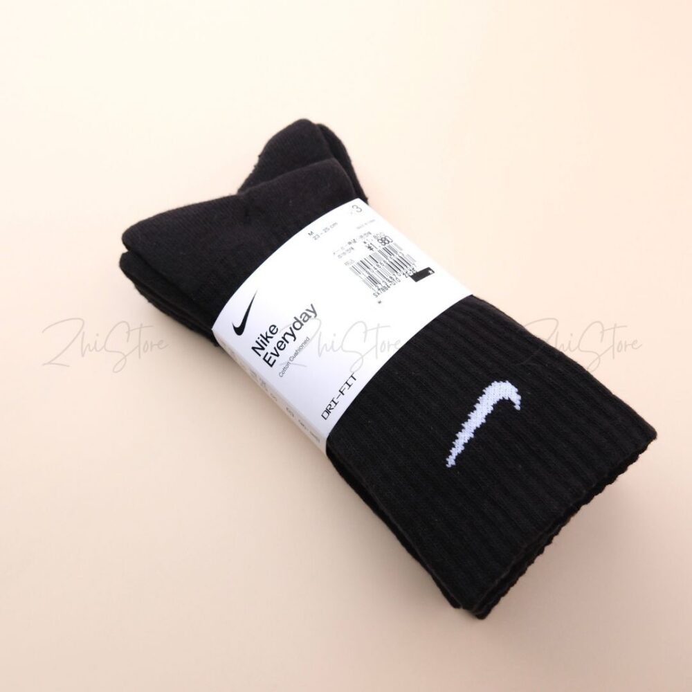 Nike Everyday Cushioned【3雙一組】毛圈布底 薄底 基本款 勾勾 黑色 長襪 襪子 SX7664-010 SX7676-010