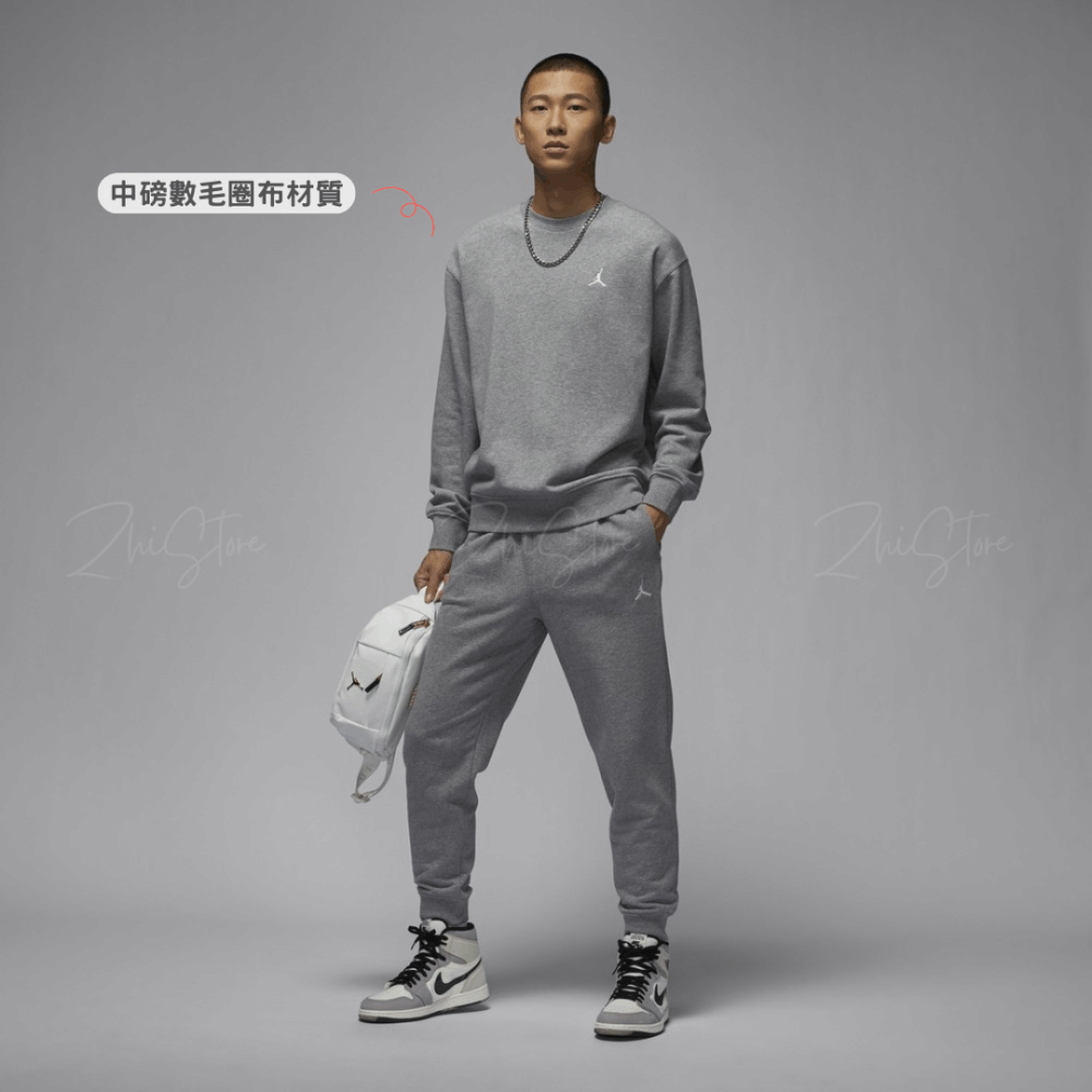 Nike Jordan 刺繡Logo 大學T 長袖上衣 長袖 灰色 FV7296-091