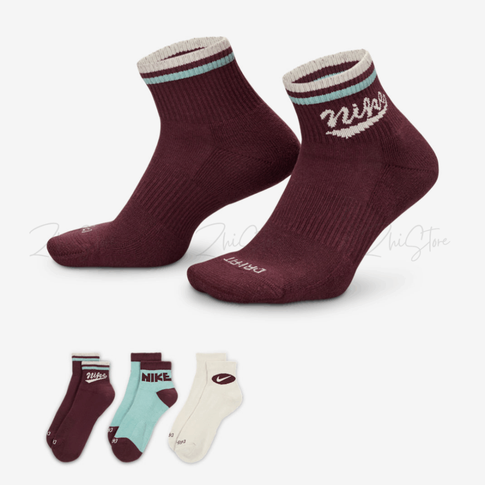 Nike Everyday Plus【3雙一組】復古 美式 毛圈布底 休閒中筒襪 中筒襪 薄荷巧克力 HJ9340-904