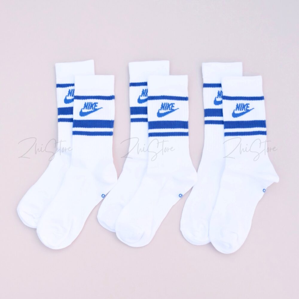 Nike Essential【3雙一組】薄底 學院風 白色 藍條紋 長襪 白襪 襪子 DX5089-105