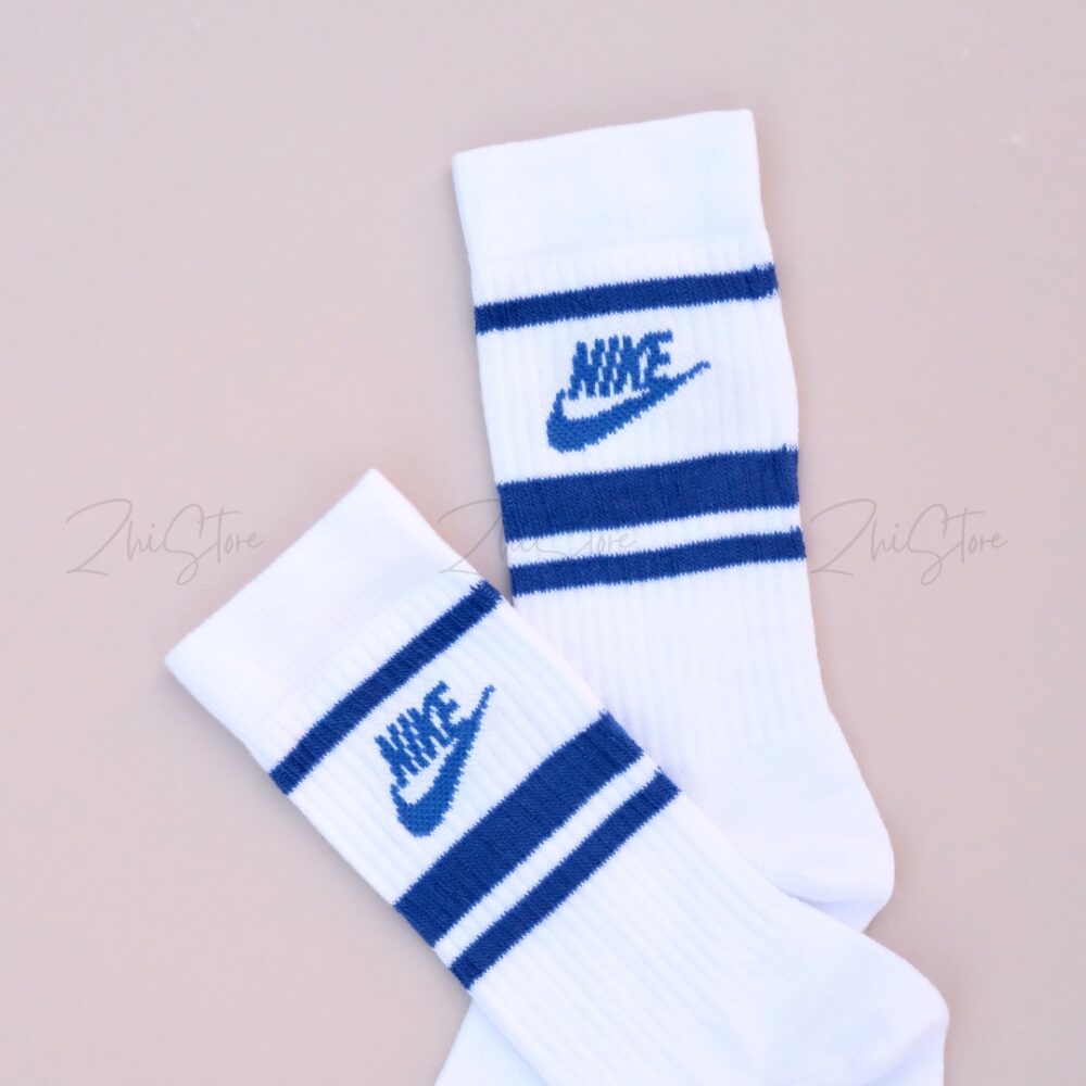 Nike Essential【3雙一組】薄底 學院風 白色 藍條紋 長襪 白襪 襪子 DX5089-105