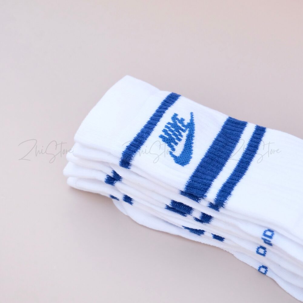 Nike Essential【3雙一組】薄底 學院風 白色 藍條紋 長襪 白襪 襪子 DX5089-105