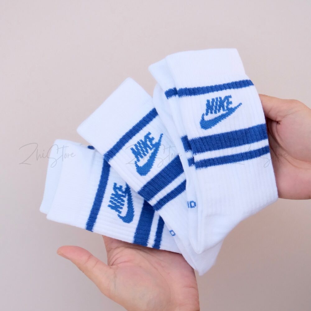Nike Essential【3雙一組】薄底 學院風 白色 藍條紋 長襪 白襪 襪子 DX5089-105