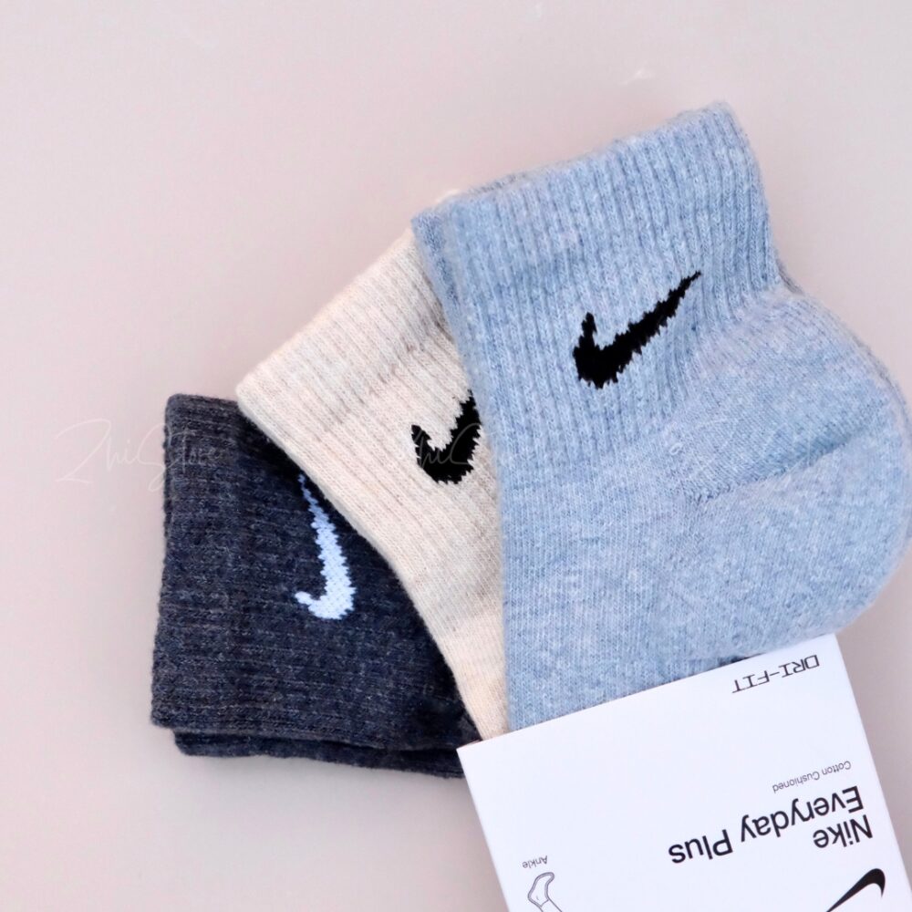 Nike Plus【3雙一組】中筒襪 襪子 鐵灰藍 燕麥色 水洗藍 SX6890-901