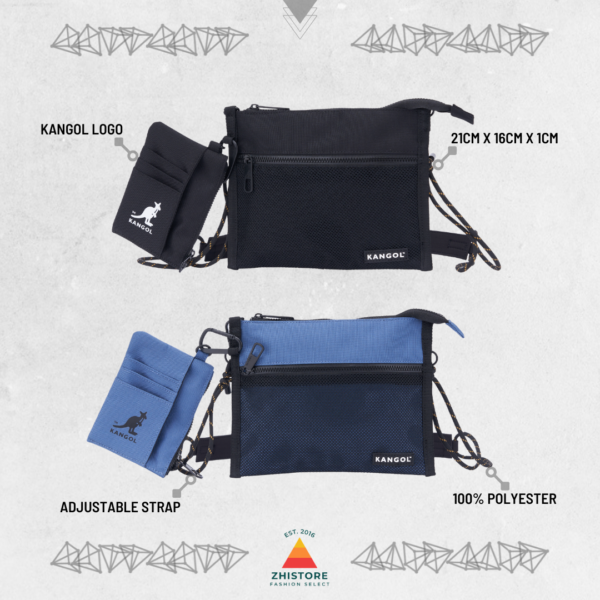 KANGOL 機能側背小包 附卡夾零錢包 黑色 藍色 側背包 斜背包 肩背包 63251708