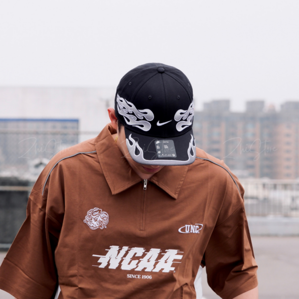 Nike Club OG Flame 刺繡飛焰硬頂帽 黑色 帽子 棒球帽 IH9258-010