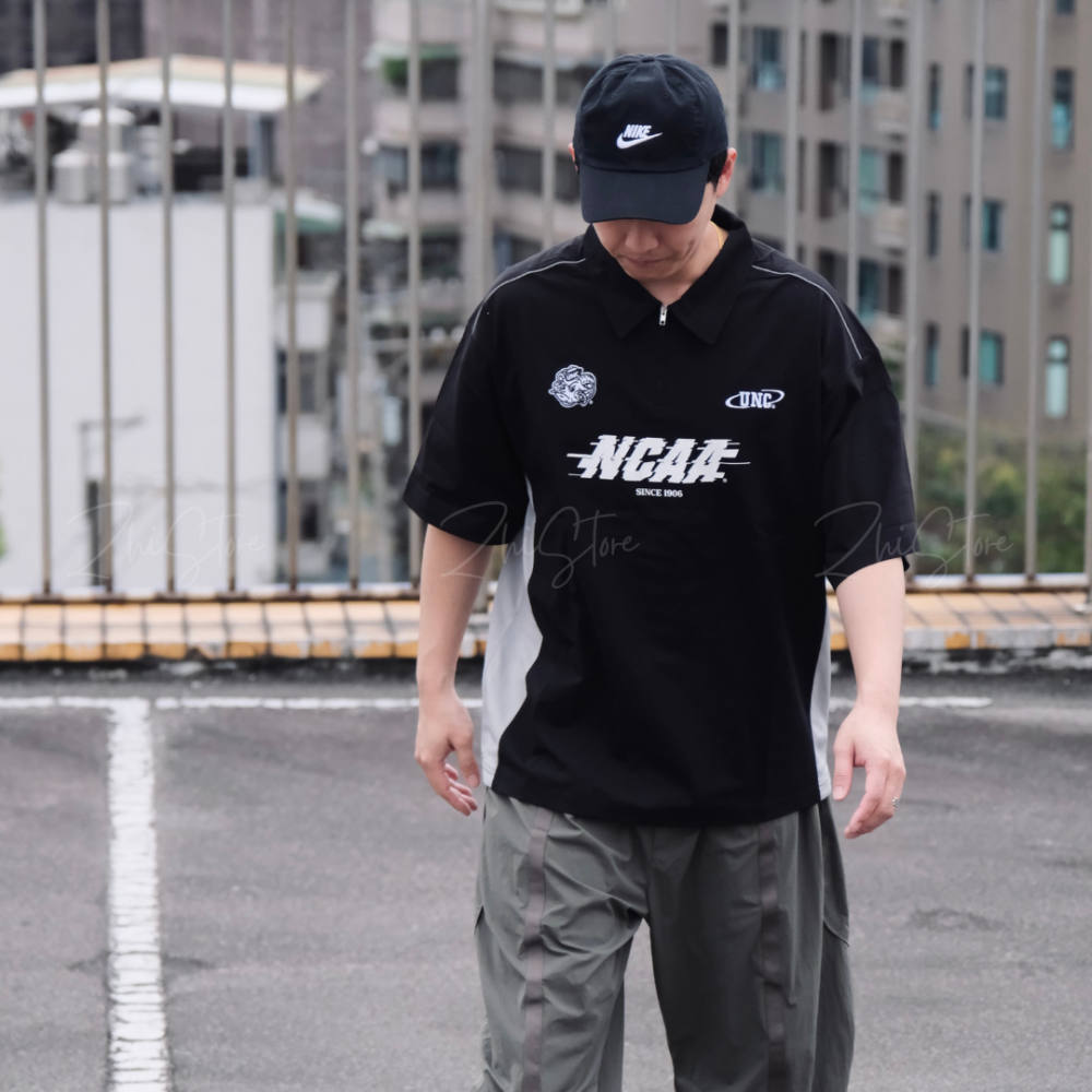NCAA 拉克蘭袖 復古 半開襟 POLO衫 短袖上衣 上衣 黑色 74251320