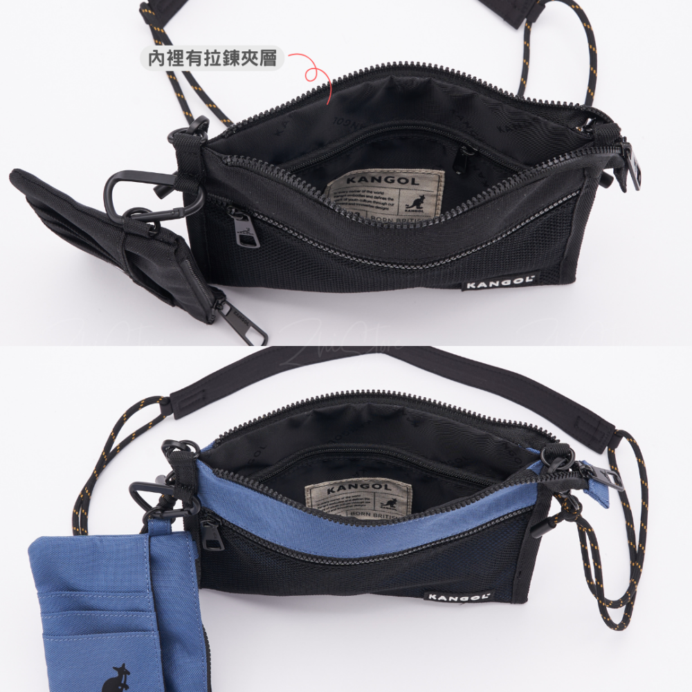 KANGOL 機能側背小包 附卡夾零錢包 黑色 藍色 側背包 斜背包 肩背包 63251708
