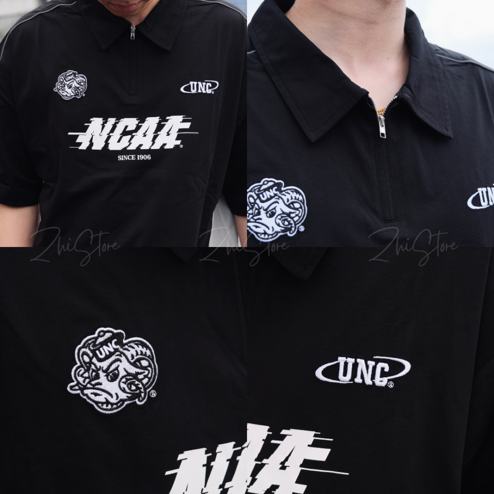 NCAA 拉克蘭袖 復古 半開襟 POLO衫 短袖上衣 上衣 黑色 74251320