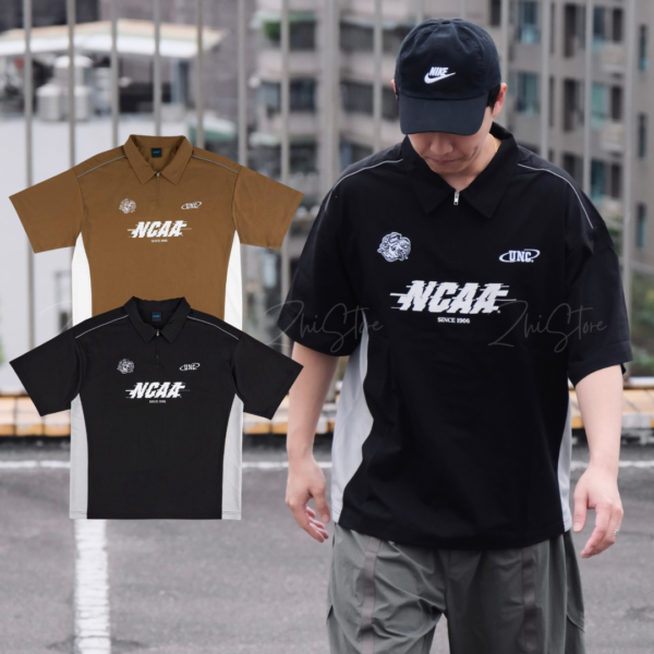 NCAA 拉克蘭袖 復古 半開襟 POLO衫 短袖上衣 上衣 黑色 74251320