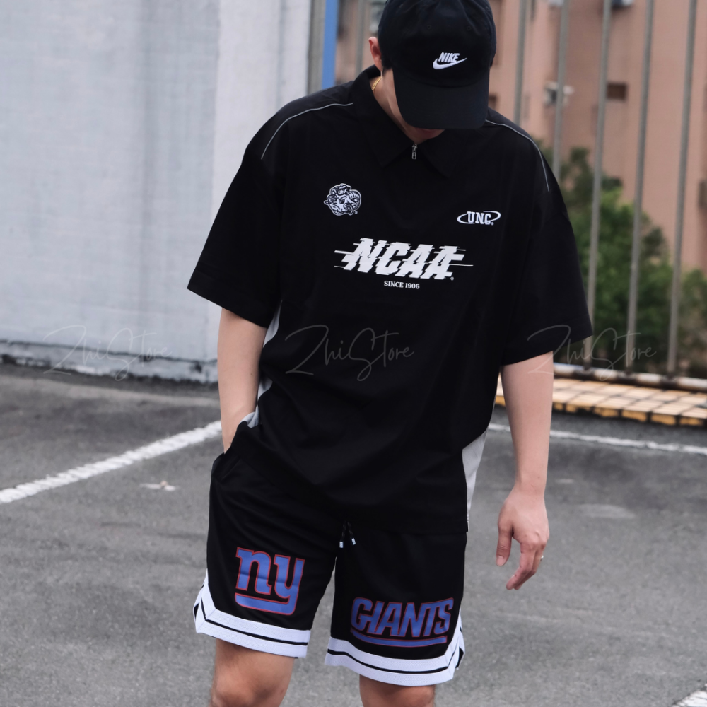 NCAA 拉克蘭袖 復古 半開襟 POLO衫 短袖上衣 上衣 黑色 74251320