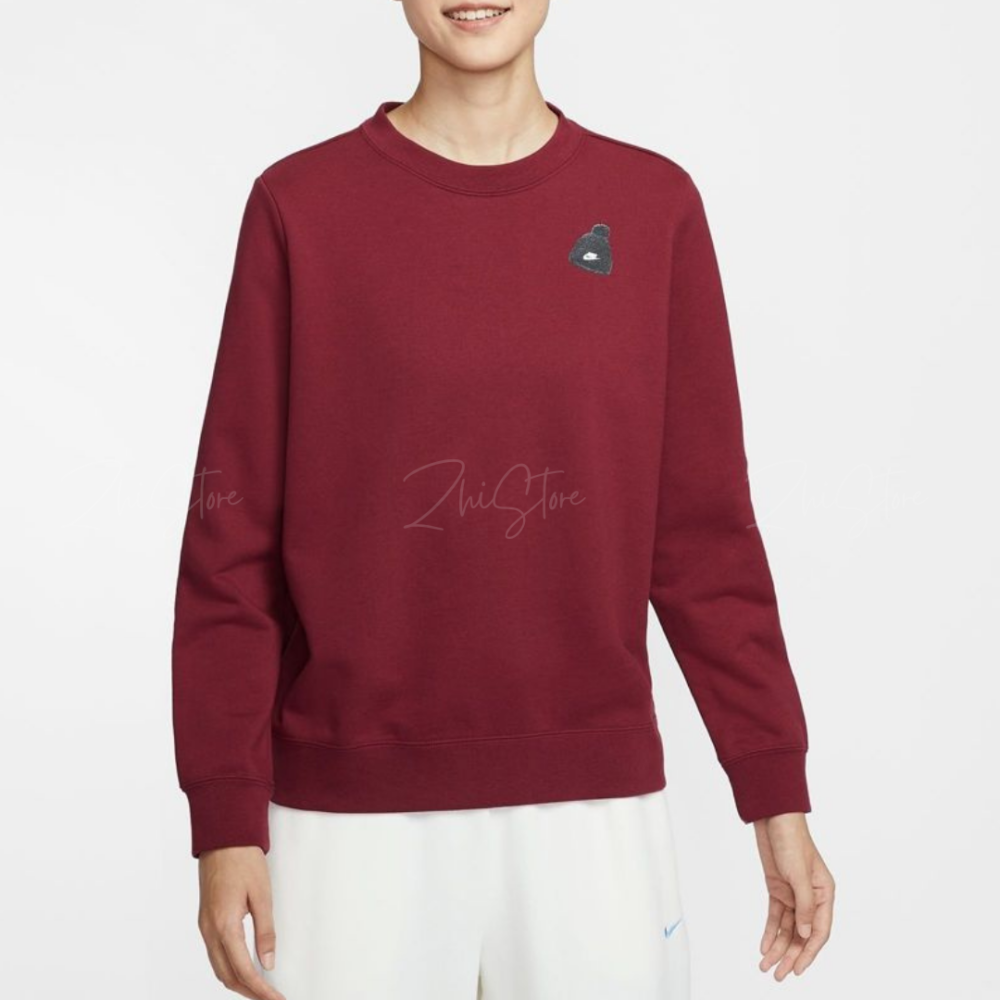【零碼出清｜售出不退換｜S號】Nike NSW 女款 印花 Logo 毛圈布底 大學T 長袖上衣 紅色 IO7829-677