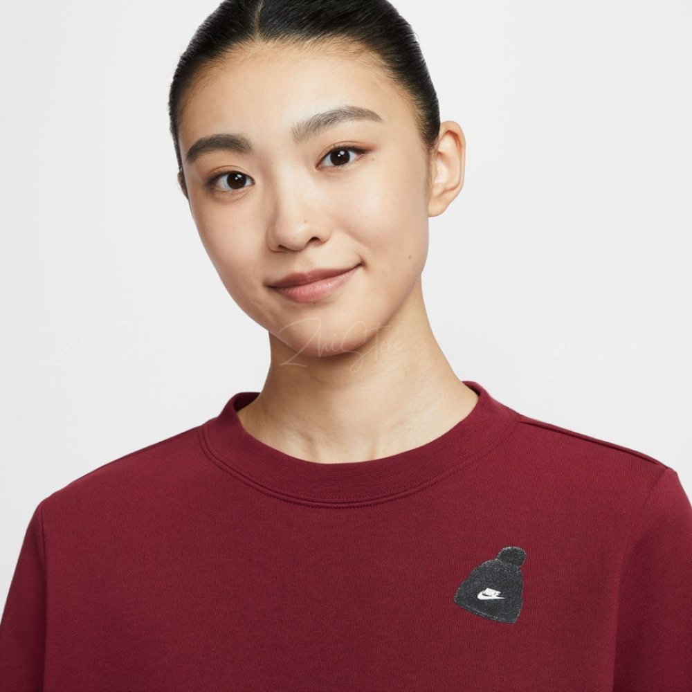 【零碼出清｜售出不退換｜S號】Nike NSW 女款 印花 Logo 毛圈布底 大學T 長袖上衣 紅色 IO7829-677
