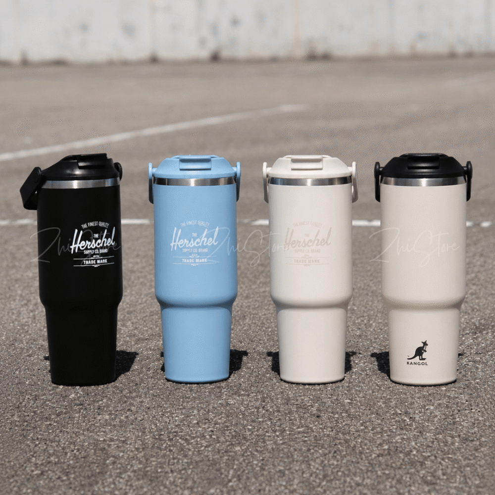 3 KANGOL / Herschel 手提 保溫 冰霸杯 880ml 保溫杯 保冰杯 保溫瓶 不鏽鋼杯 水壺 黑色 奶茶色