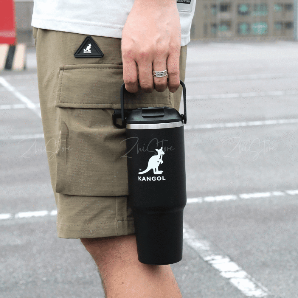 KANGOL 手提 保溫 冰霸杯 880ml 保溫杯 保冰杯 保溫瓶 不鏽鋼杯 水壺 黑色 奶茶色