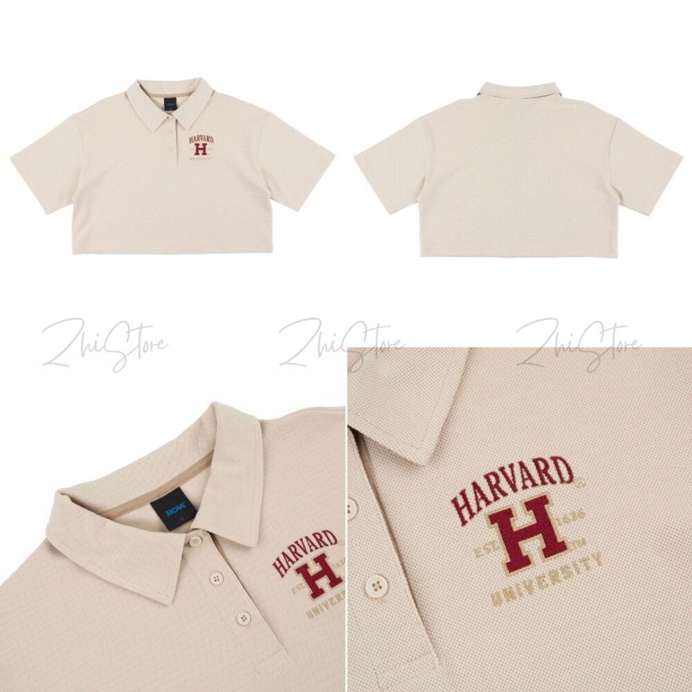 NCAA 女款 落肩 短版POLO 短袖上衣 短版上衣 女裝 短袖上衣 黑色 淺卡其 74221301