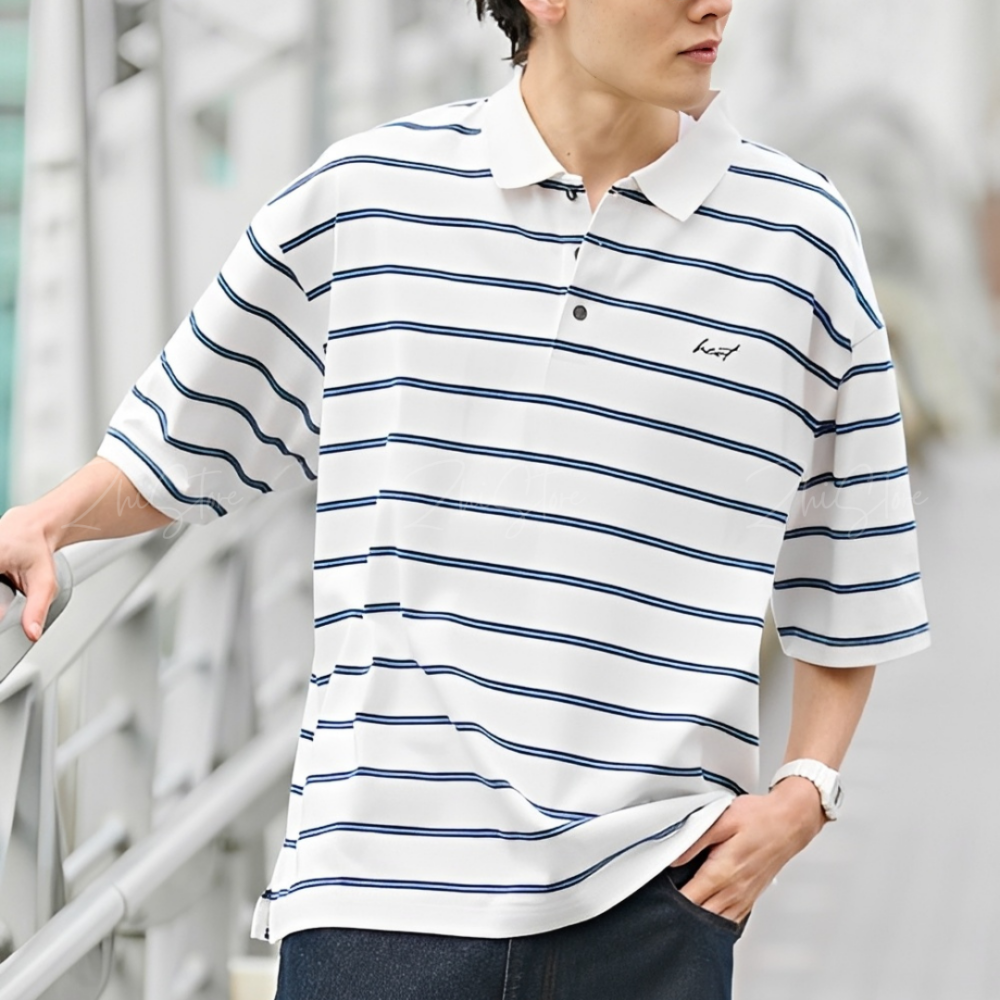 19 日本 HECT 條紋 POLO衫 短袖上衣 日系 中性 男裝 女裝 上衣 短袖 女生上衣 男生上衣