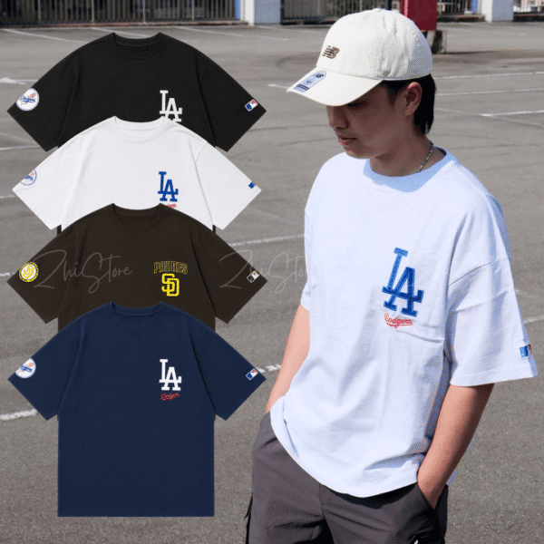 1 MLB 刺繡 落肩 短袖上衣 T-shirt 短袖