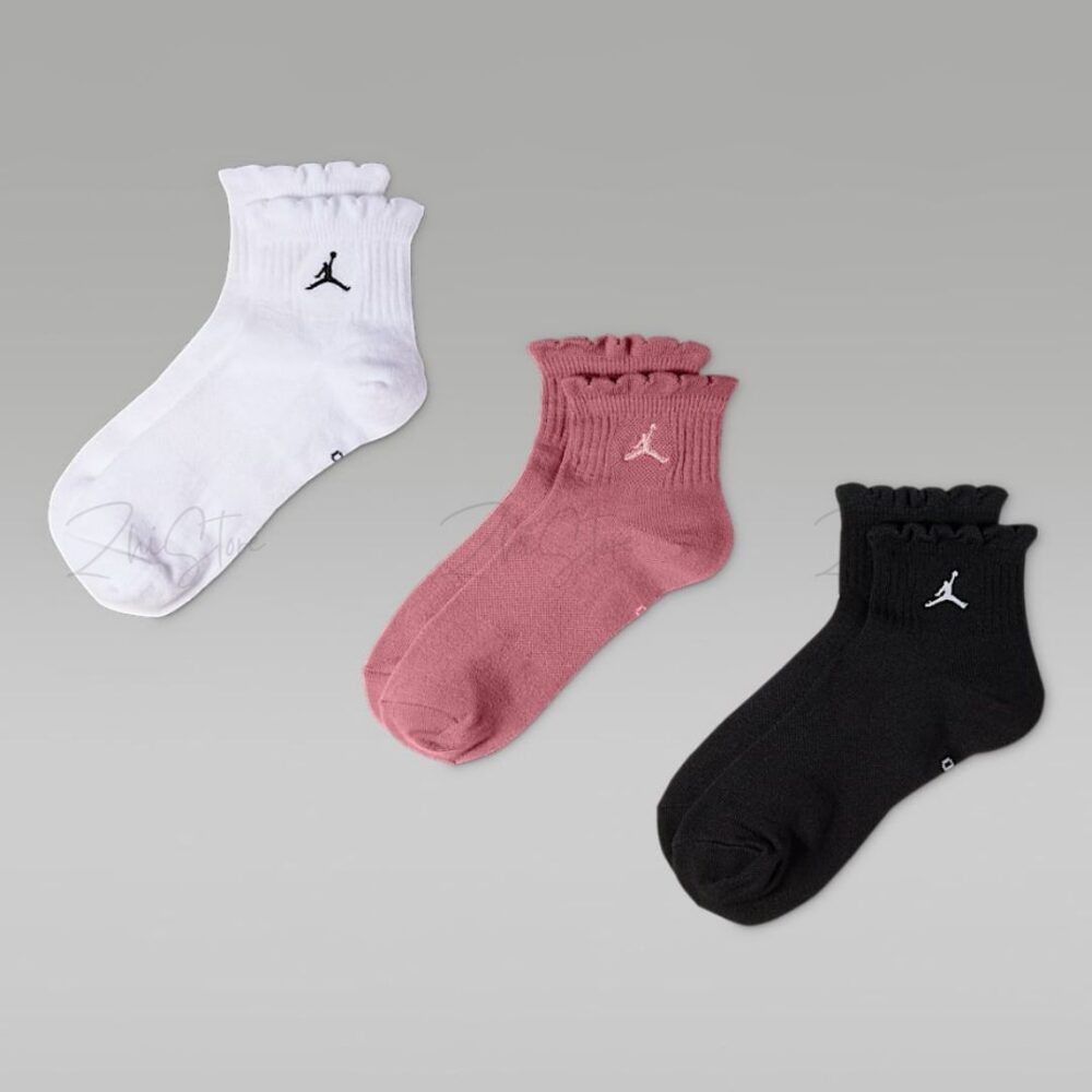 10 Nike Jordan【3雙一組】木耳邊 中筒襪 襪子 休閒襪 白襪 襪 白色 IR0597-901