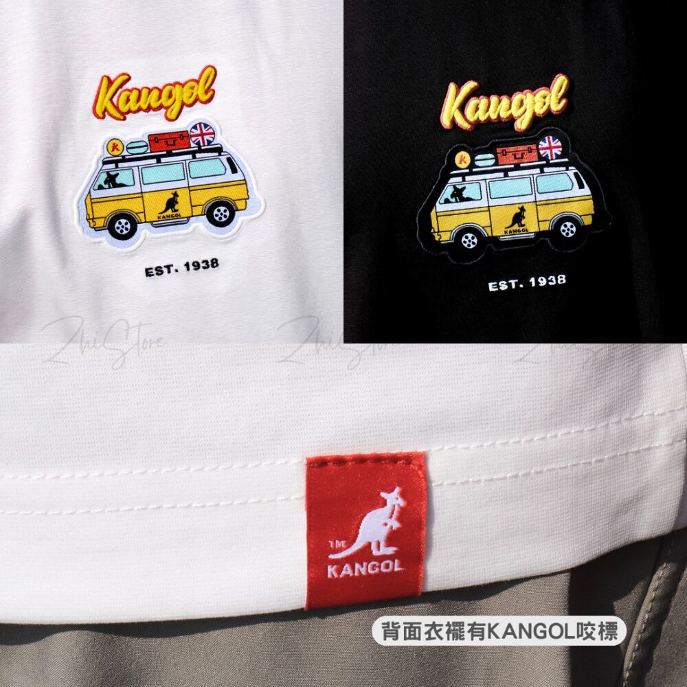 7 KANGOL 中性 露營巴士 圖T 短袖上衣 t恤 短袖 男生上衣 女生 黑色 白 65251014