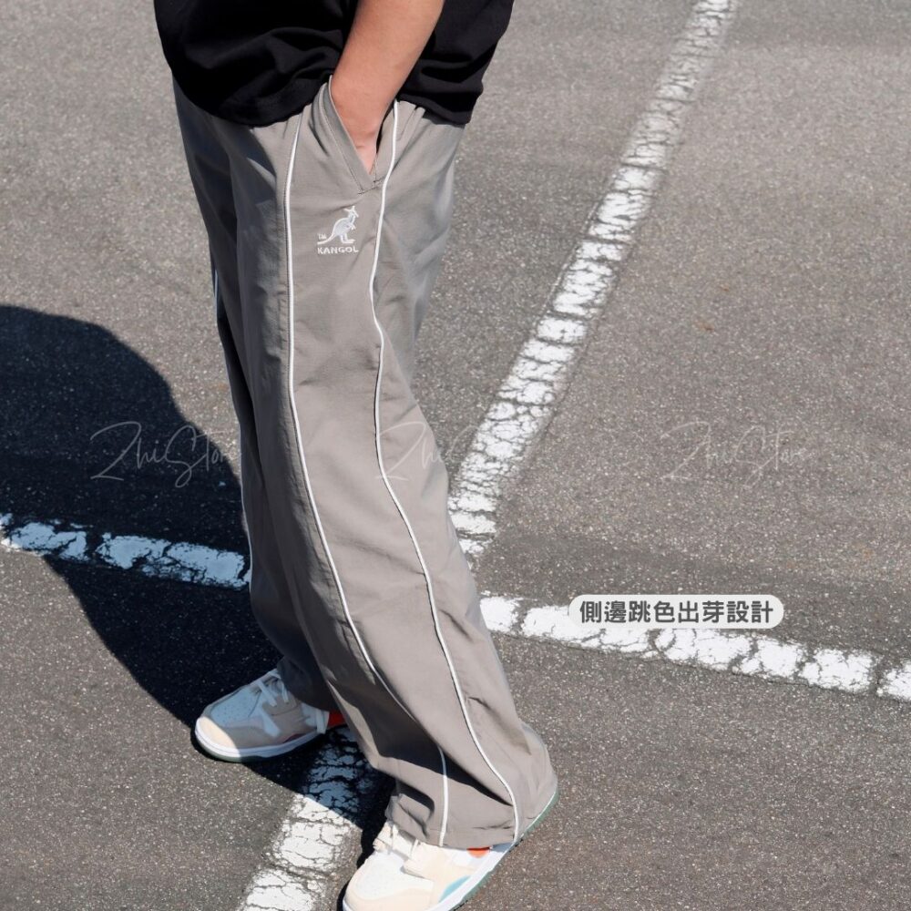 12 KANGOL 中性抽繩防風長褲 長褲 黑色 中灰 63551521