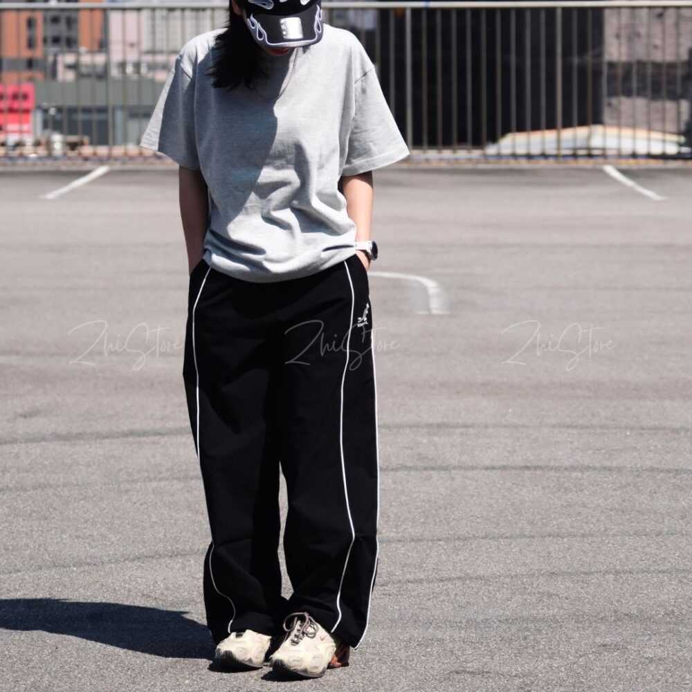 13 KANGOL 中性抽繩防風長褲 長褲 黑色 中灰 63551521