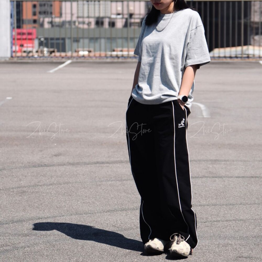 15 KANGOL 中性抽繩防風長褲 長褲 黑色 中灰 63551521