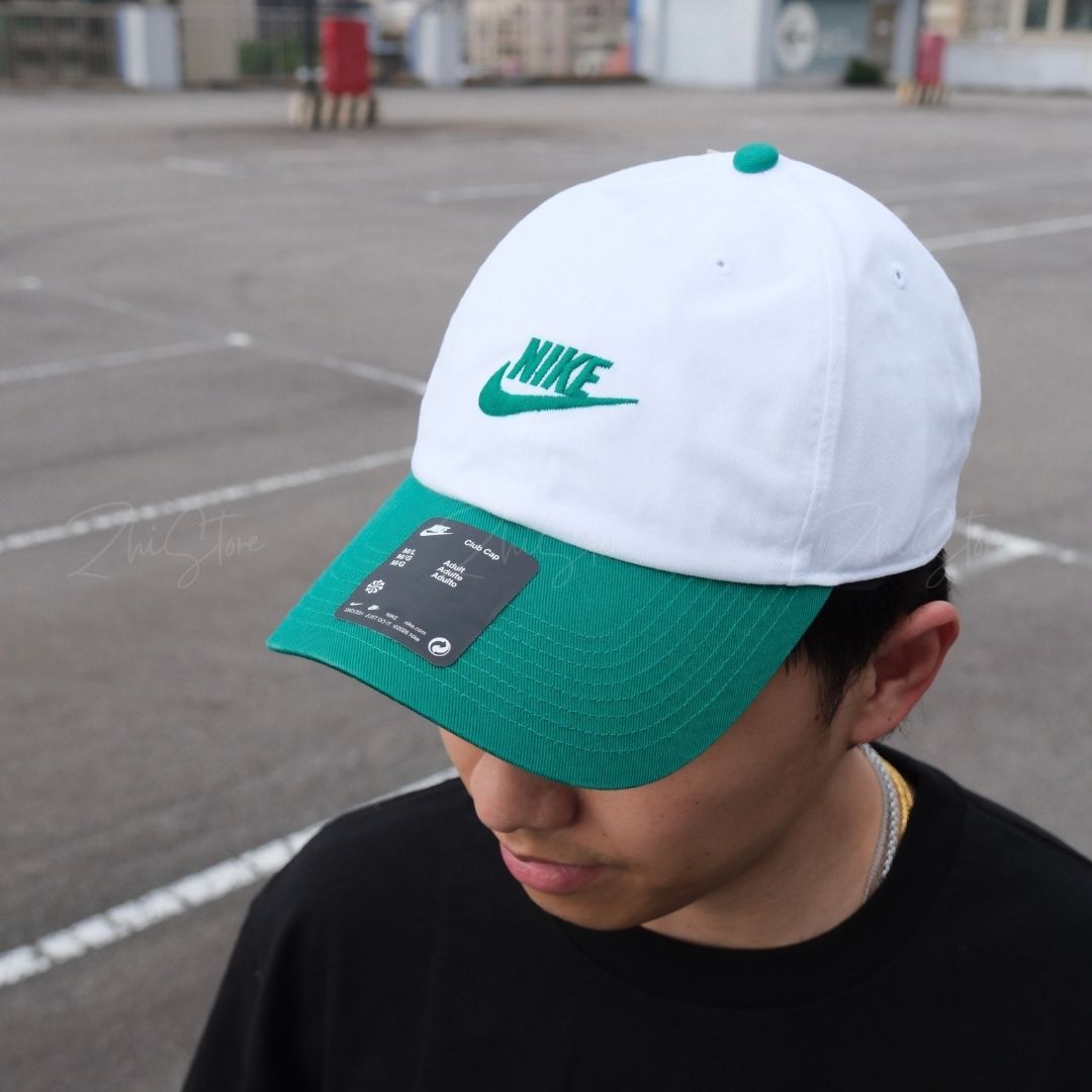 Nike Club 刺繡綠字 綠白拼接 棒球帽 老帽 鴨舌帽 遮陽帽 帽子 FB5368-106