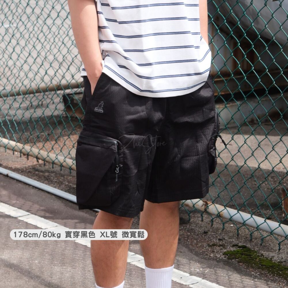 KANGOL 65251545 (1) KANGOL 工裝多口袋 中性短褲 黑色 卡其綠 65251545