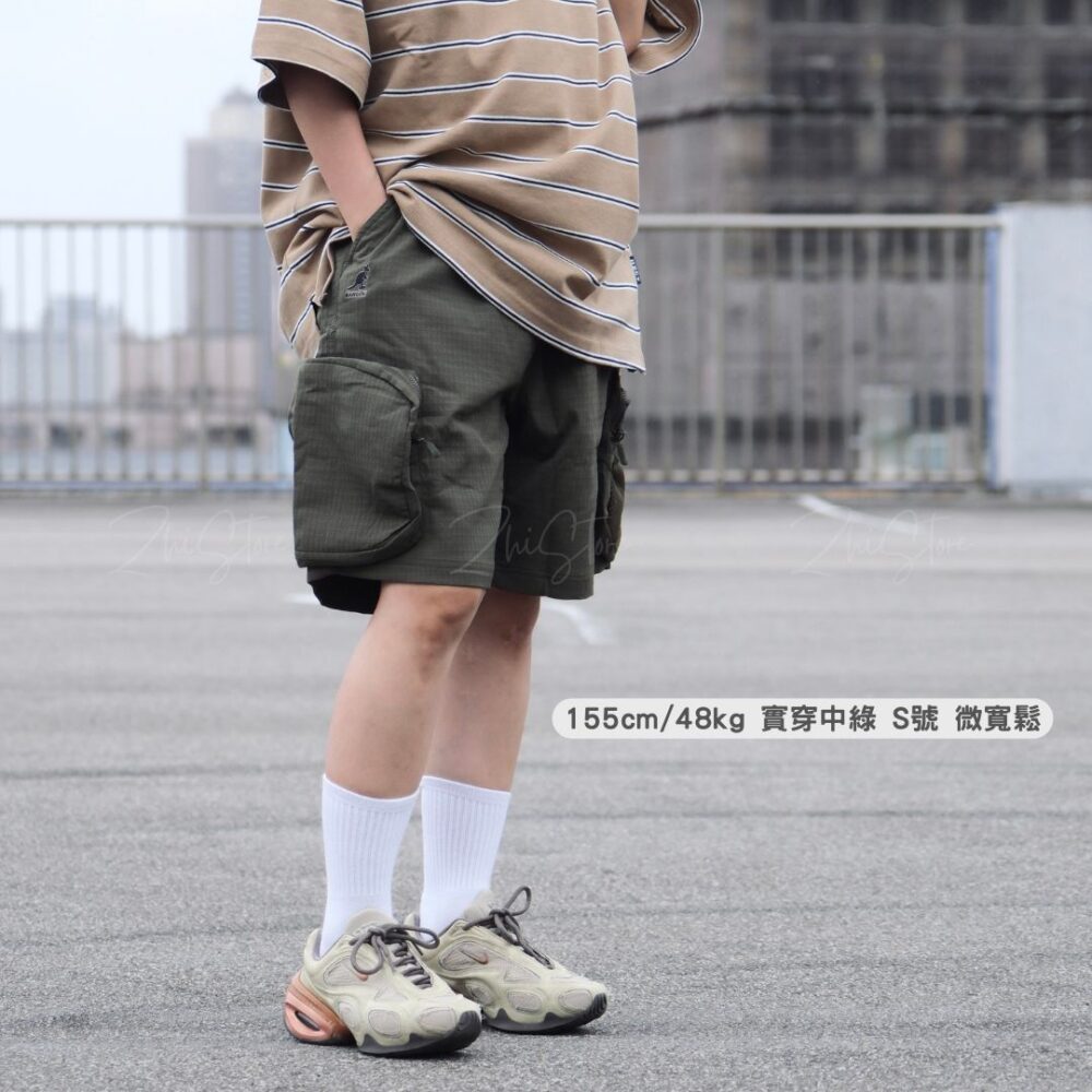KANGOL 65251545 (2) KANGOL 工裝多口袋 中性短褲 黑色 卡其綠 65251545