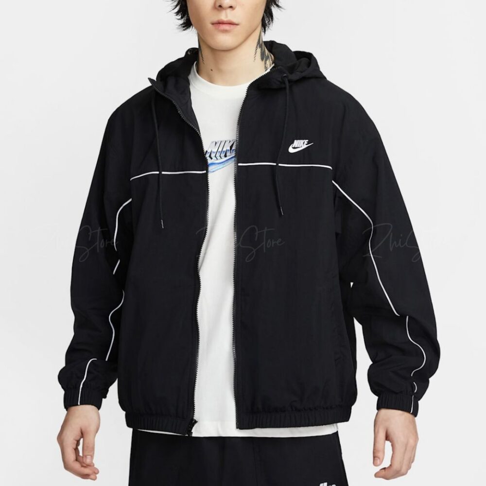 4 Nike Club 輕量尼龍 防風 連帽外套 黑色 HJ2013-010