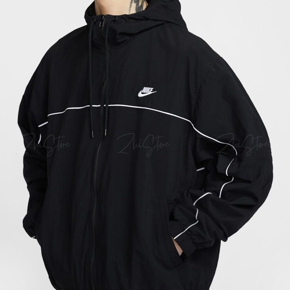 6 Nike Club 輕量尼龍 防風 連帽外套 黑色 HJ2013-010