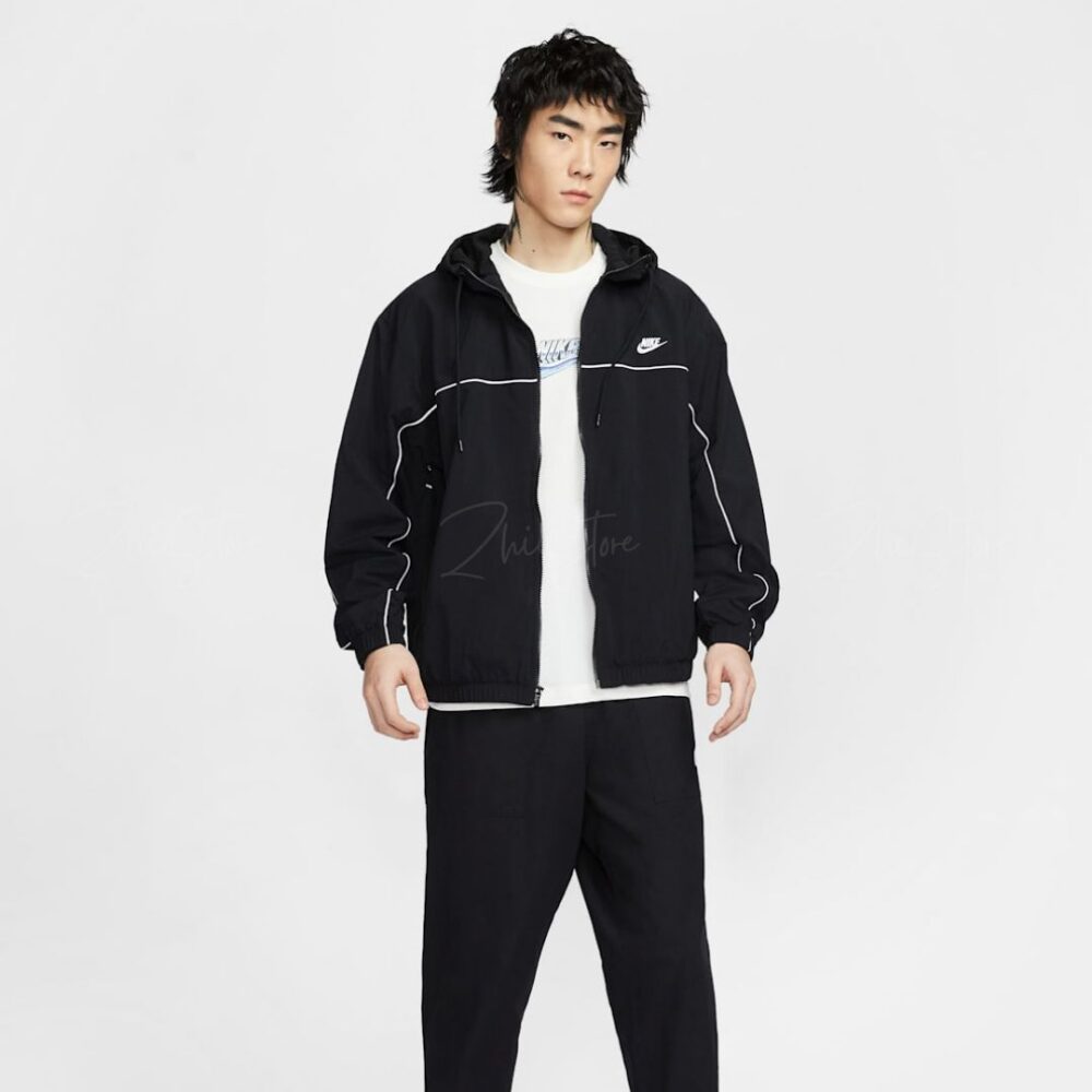 7 Nike Club 輕量尼龍 防風 連帽外套 黑色 HJ2013-010