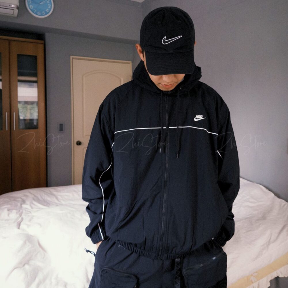 9 Nike Club 輕量尼龍 防風 連帽外套 黑色 HJ2013-010